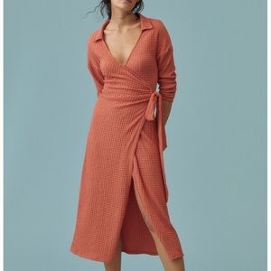 NWT! By Anthropologie Waffle Wrap Dress Dark Orange Large